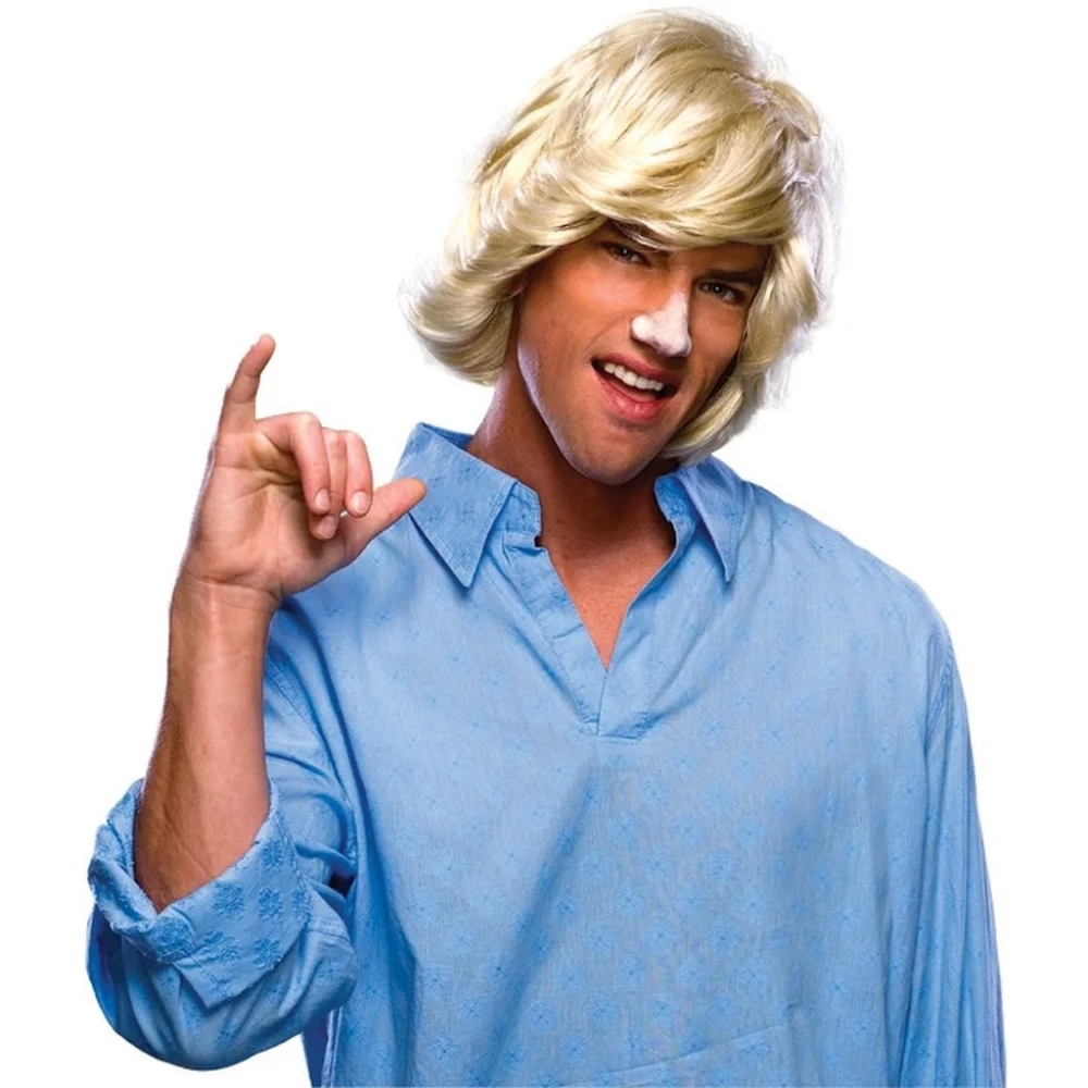🏄 Bleached Blonde Yellow Hair Surfer Dude Rockstar Punk 70's Retro Hippie Wig